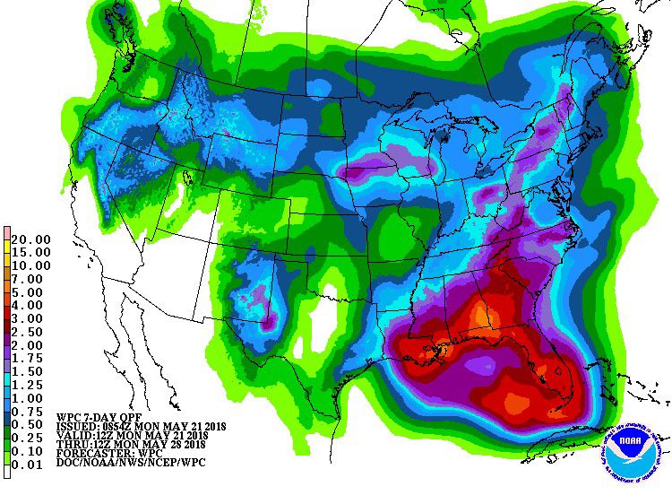 National Hurricane Center rainfall forecast May 21, 2018